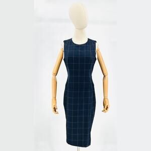 Donna Karan New York Navy Windowpane Sheath Chic Designer Office Dress